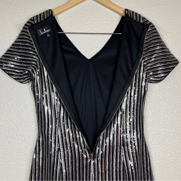 Lulu's Mini Dress Broadway Star Metallic Sequin V-Neck Stripes Women Size Small - Picture 9 of 11